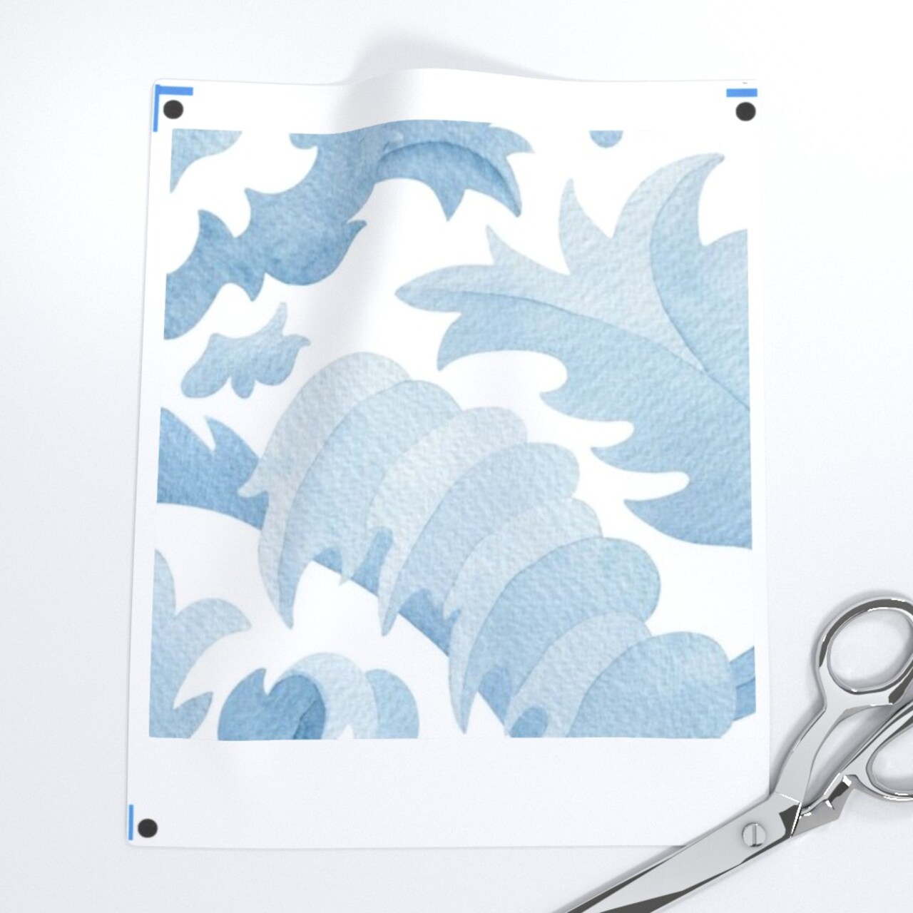 Watercolor Damask Botanical Floral Light Blue Monochrome Classic Baroque Acanthus Leaf Custom Removable Wallpaper by Spoonflower Peel & Stick Wallpaper 2FT Wide